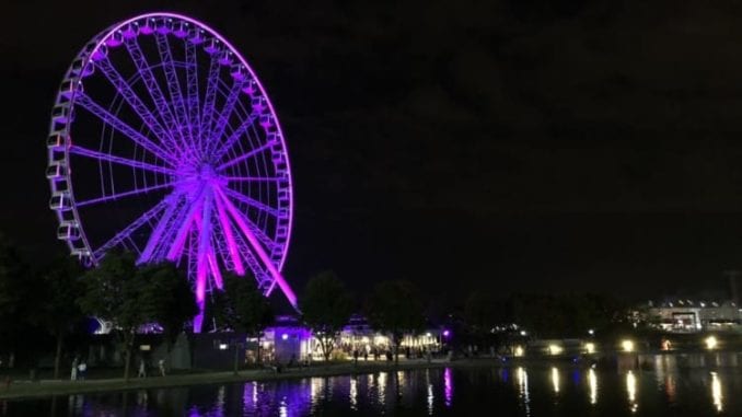 Amusement park ride at night